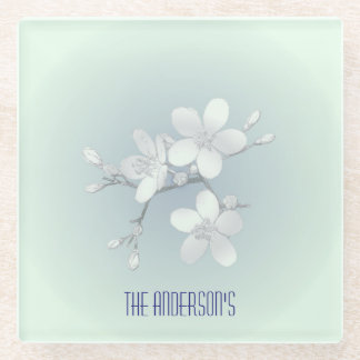 Tea Room Sign Elegant Hand Drawn Flowered Teacups Glass Coaster