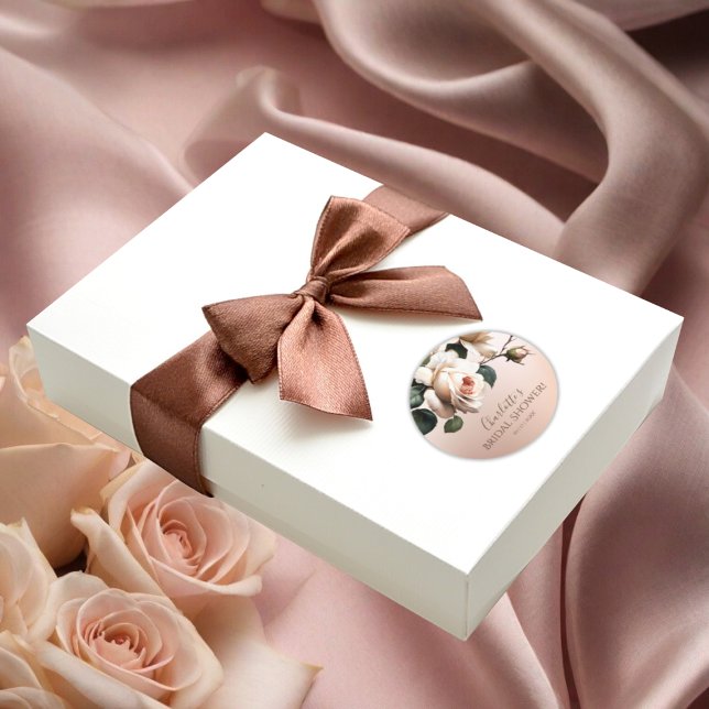 Tea Rose Bridal Shower  Classic Round Sticker (Bridal Shower Classic Round Sticker)