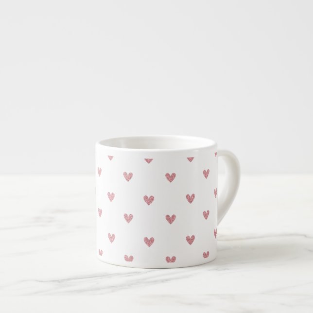 Tea Rose Pink Glitter Hearts Pattern Espresso Cup (Front Right)