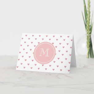 Tea Rose Pink Glitter Hearts with Monogram Note Card