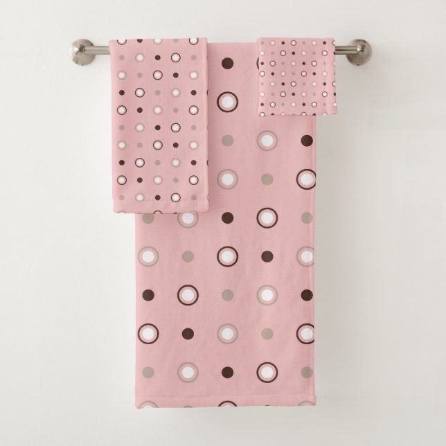 tea rose (red), brown and white dots bath towel set (Insitu)