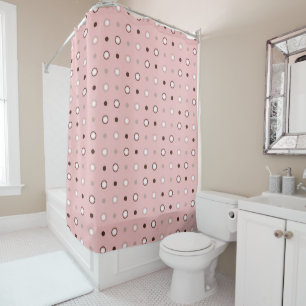 tea rose (red), brown and white dots shower curtain