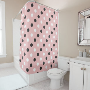 tea rose (red), grey and white dots shower curtain