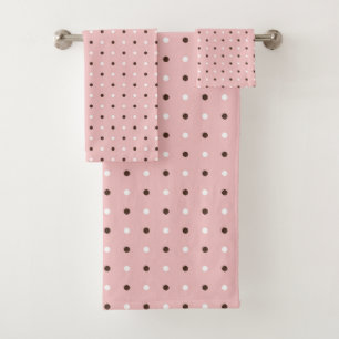 tea rose (red), mauve and white dots bath towel set