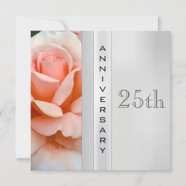 Tea Rose Silver Wedding Anniversary Invitation (Front)