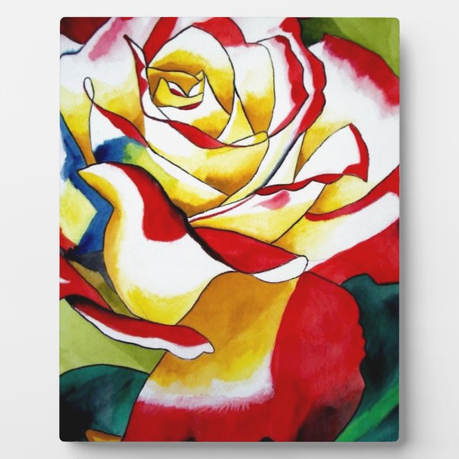 Tea Rose watercolor original art Flower Plaque (Front)