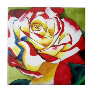 Tea Rose watercolor original art Flower Tile