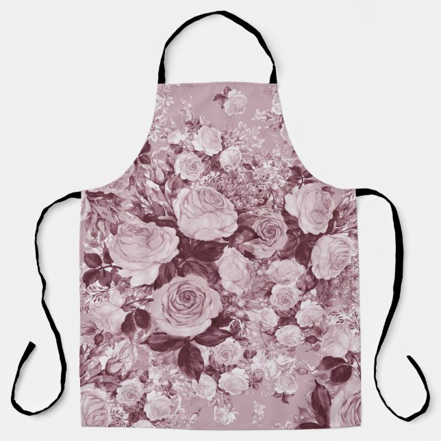 Tea Roses: Watercolor Bouquet Pattern. Apron (Front)