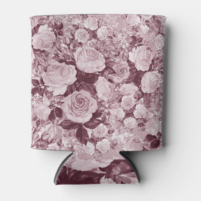 Tea Roses: Watercolor Bouquet Pattern. Can Cooler (Front)