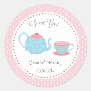 Tea Set Birthday Sticker Pink Blue Polka Dot