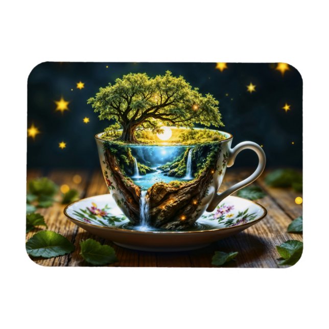Tea set surreal waterfall kitchen decor art magnet (Horizontal)