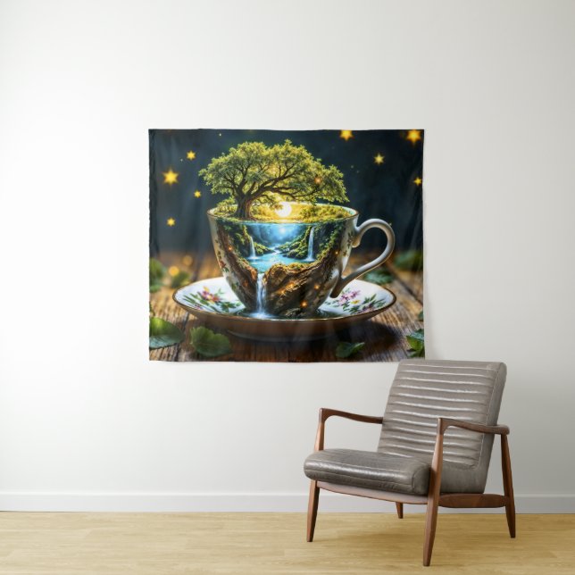 Tea set surreal waterfall kitchen decor art tapestry (In Situ (Horizontal))