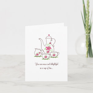 Tea Set Thank You Card, Pink Flowers