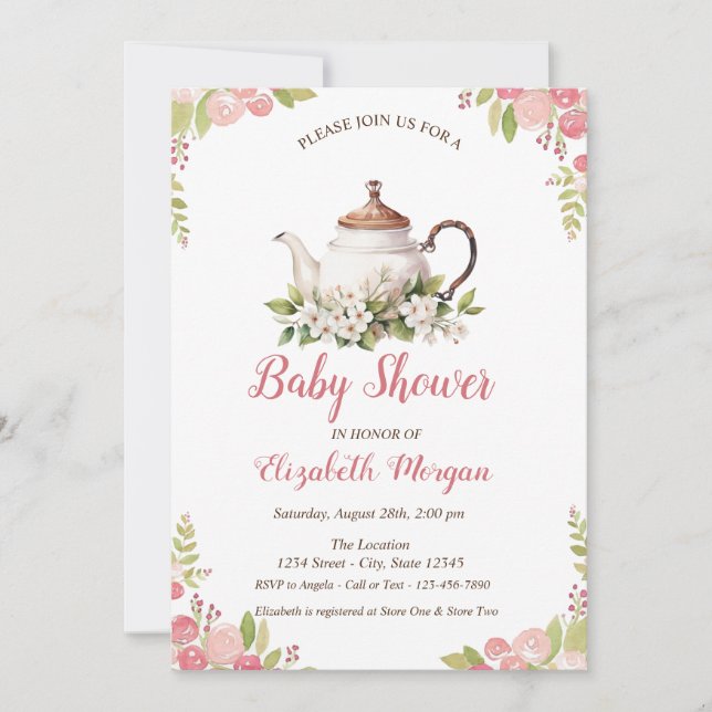 Tea Set Watercolor Roses Invitation (Front)