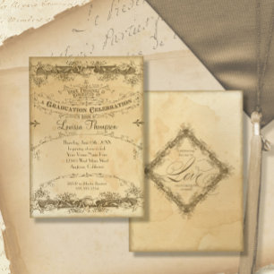 Tea Stained Vintage Graduation Celebration Antique Invitation