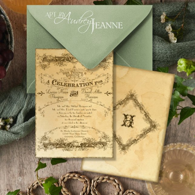 Tea Stained Vintage Wedding 2 - Invitation Invite (Creator Uploaded)