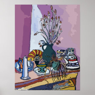 Tea Table and Flowers Poster