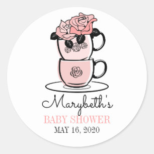Tea Teacup & Flowers Baby Shower Favour Sticker