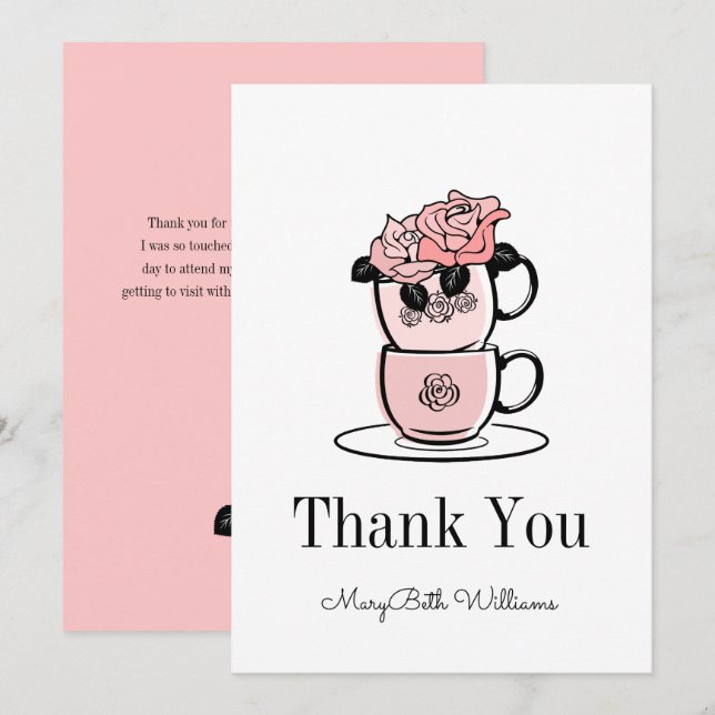 Tea Teacup & Flowers Baby Shower Thank You Card (Front/Back)