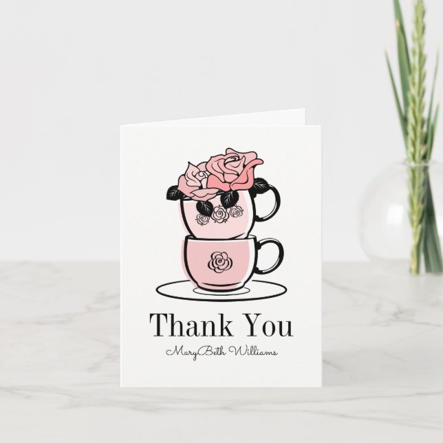 Tea Teacup & Flowers Baby Shower Thank You Card (Front)
