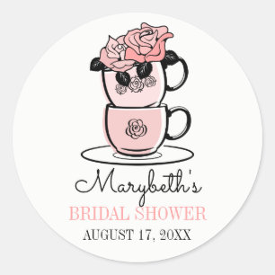 Tea Teacup Flowers Bridal Shower Favour Sticker