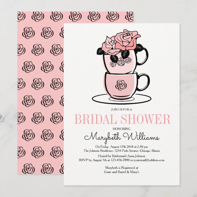 Tea Teacup Flowers Bridal Shower Invitation Card (Front/Back)