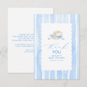 Tea Themed Blue Cute Baby Shower Thank You Card