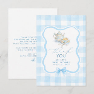 Tea Themed Blue Gingham Cute Thank You Card