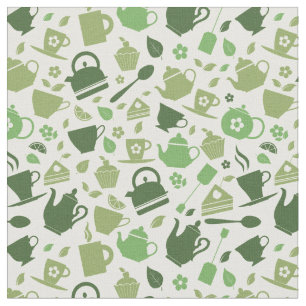 Tea themed green pattern fabric