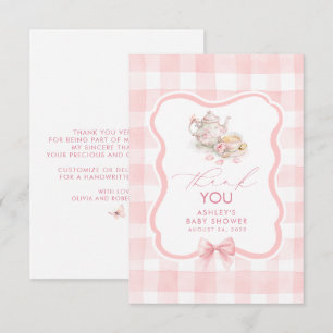Tea Themed Pink Gingham Cute Thank You Card