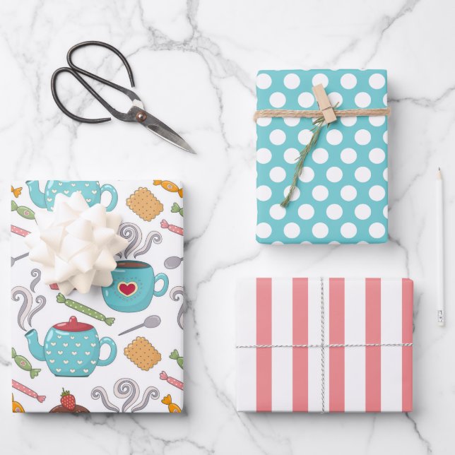Tea Time and Sweets Wrapping Paper Set (Front)