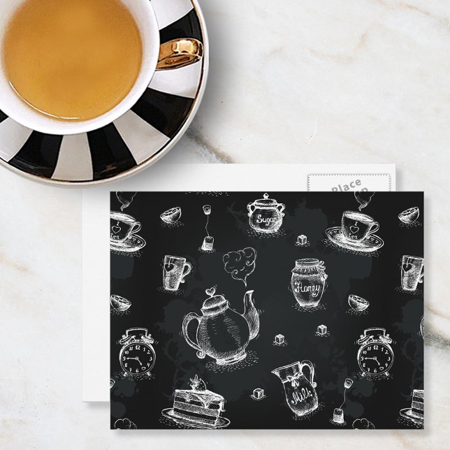 Tea Time Black Postcard (Creator Uploaded)