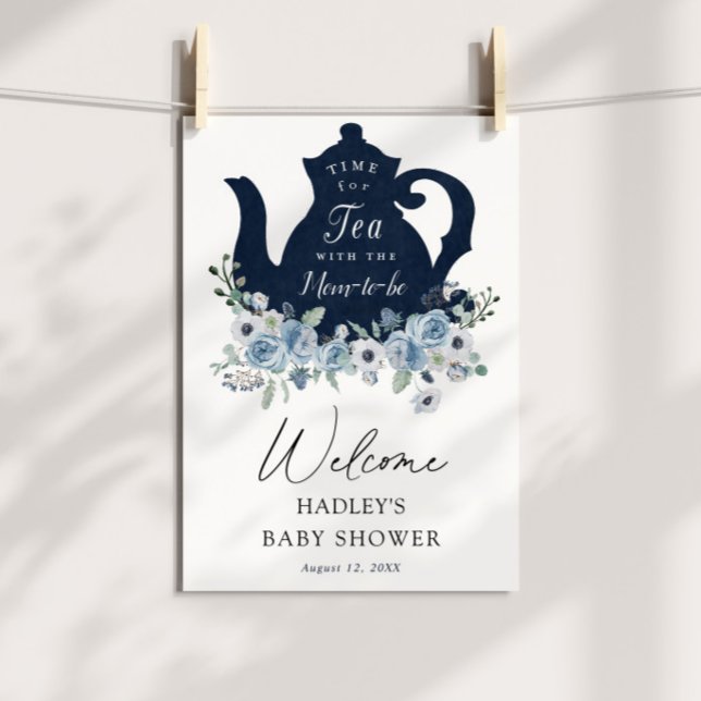Tea Time Blue Baby Shower Welcome Sign (Creator Uploaded)
