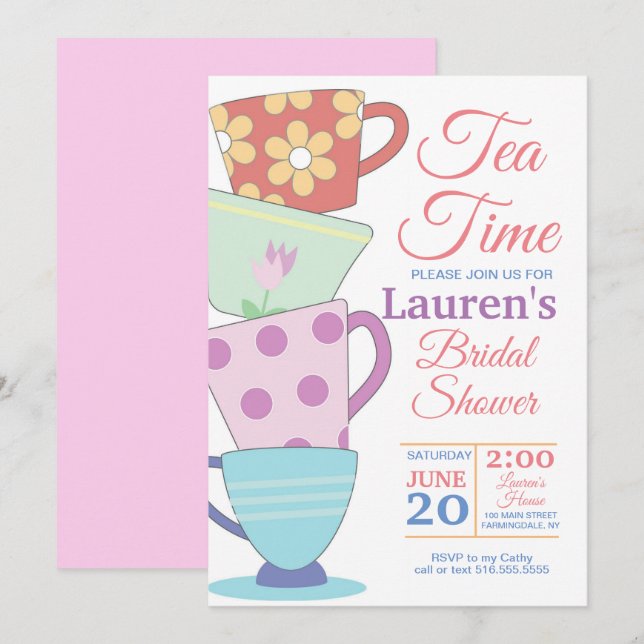 Tea Time Bridal Shower Invitation (Front/Back)