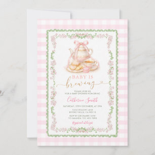Tea Time Coquette Baby Is Brewing Baby Shower Invitation