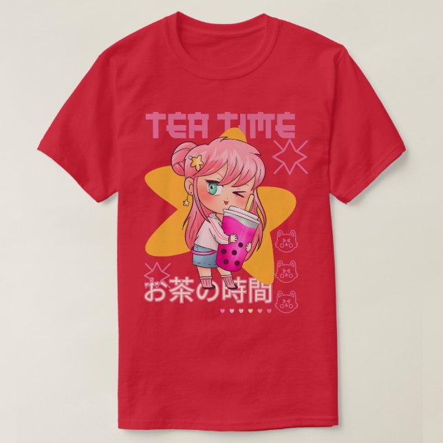 Tea Time Cute Japanese Anime Girl Premium  T-Shirt (Design Front)