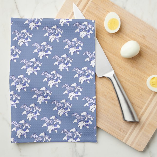 Tea Time Dala Horses Tea Towel (Quarter Fold)