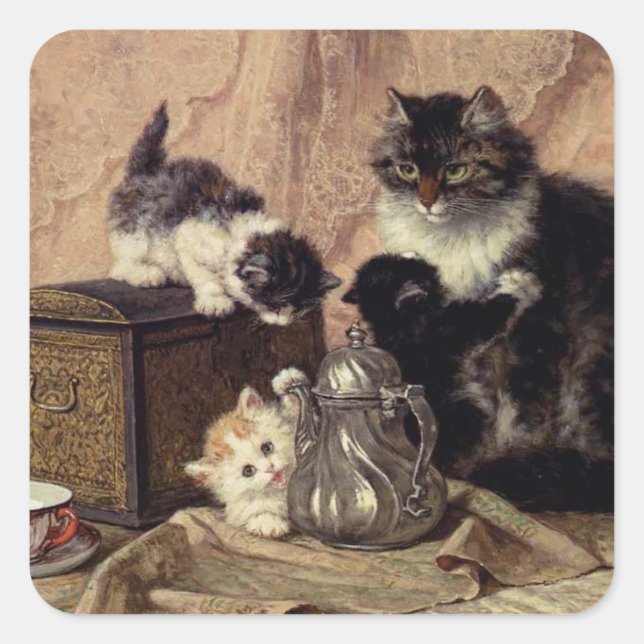 Tea Time for Kittens Square Sticker (Front)