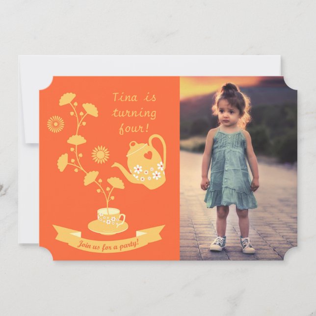 Tea Time Girl Birthday Party  Photo Invitation (Front)