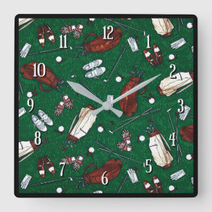 tea time golf square wall clock