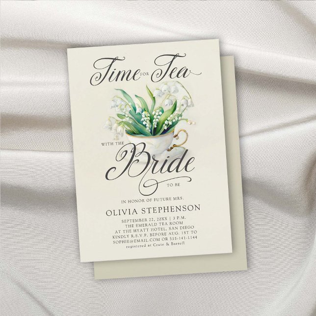 Tea Time Lily of Valley Elegant Chic Bridal Shower Invitation (bridal tea time shower invitation elegant modern classic lily of the valley floral flowers romantic)