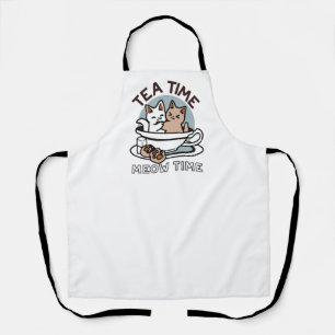 Tea Time Meow Time - Cute Cat and Tea Design Apron