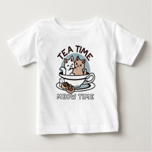 Tea Time Meow Time - Cute Cat and Tea Design Baby T-Shirt
