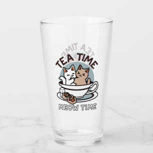 Tea Time Meow Time - Cute Cat and Tea Design Glass