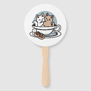 Tea Time Meow Time - Cute Cat and Tea Design Hand Fan
