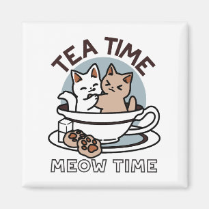 Tea Time Meow Time - Cute Cat and Tea Design Magnet