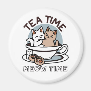 Tea Time Meow Time - Cute Cat and Tea Design Magnet