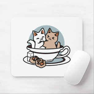 Tea Time Meow Time - Cute Cat and Tea Design Mouse Mat