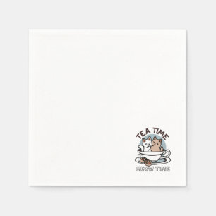 Tea Time Meow Time - Cute Cat and Tea Design Napkin