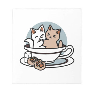 Tea Time Meow Time - Cute Cat and Tea Design Notepad
